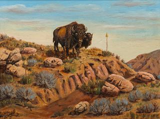 Al Shelton Buffalo Painting "Mateing" 1960