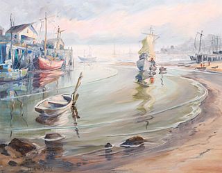 Daisy M. Hughes Painting "Alameda Harbor" c1920s