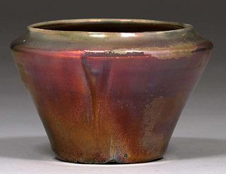 Pewabic Pottery Closed-Rim Vase Purple, Grey & Gold