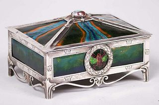 Australian Opal English A&C Enamel Jewelry Box c1905