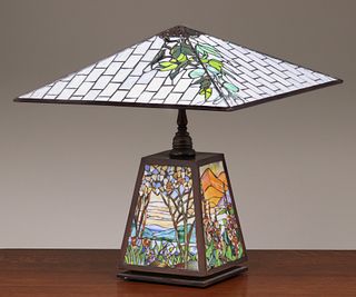 Contemporary Arts & Crafts Leaded Glass Lamp