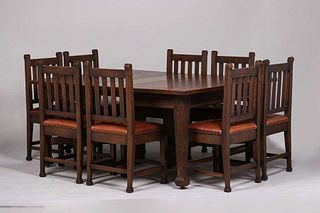 Roycroft 54â€³ Square Dining Table 8 Chairs c1910
