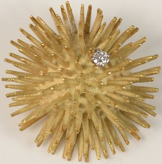 18 Karat Gold Sea Urchin Brooch 
set with diamond
diameter 1 3/8 inches
27.4 grams