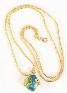 14 Karat Gold Chain
with enameled fish pendant
chain length 23 3/4 inches
16.9 grams