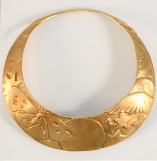 Angela Cummings for Tiffany & Company
18 karat gold nocturnal design collar necklace with owl, moth, stars, and moons
being sold with Tiffany & Compan