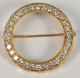 18 Karat Gold Circular Pin
set with thirty diamonds
diameter 7/8 inches
4.2 grams