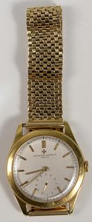 18 Karat Gold Vacheron Constative Men's Wristwatch
having 14 karat works 500662, case 329662, gold mesh band, seventeen jewels
36.1 millimeters
total 