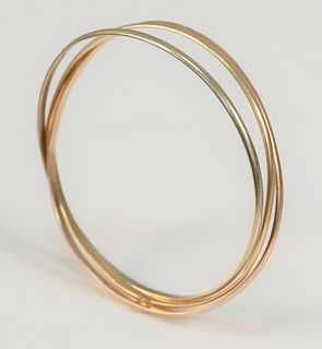 Oliver 14 Karat Tri-Color Gold Trinity-style Bangle Bracelet
diameter 64.8 millimeter interior
21.6 grams