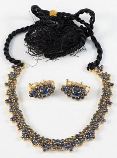 22 Karat Gold Necklace and Earring Set
with cabochon cut blue sapphires
total weight 57 grams (without the rope necklace)