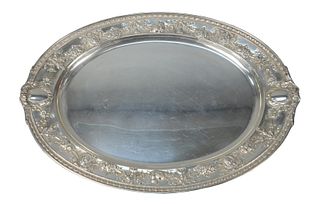Gorham Sterling Silver Tray
repousse border, having mask, and scrolling flower border
marked for Gorham Sterling, MNG 
20 inches, top 14" x 20" 
72.2 