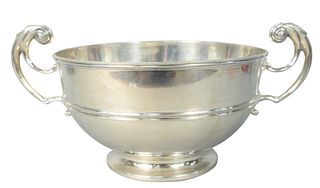 English Silver Footed Bowl
with two handles
height 7 1/2 inches, bowl diameter 11 inches
55.6 troy ounces