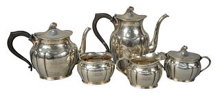 Shreve Crump & Low Sterling Silver
five piece tea and coffee set, hand wrought with Danish style finial
marked Handwrought Sterling on bottom
tallest 