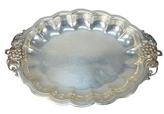 Dunham Sterling Silver Deep Tray having grape bunch handles marked Dunham Sterling on bottom, height 2 3/4 inches, length 18 inches, width 12 inches 4