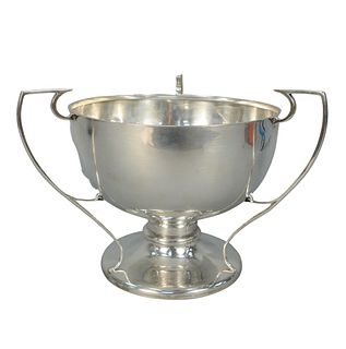 Sterling Silver Footed Bowl 
with three handles 
(small dent in base and sides)
hallmarked JD & S
height 9 inches, diameter 10 1/4 inches
47.5 troy ou