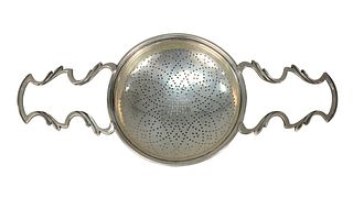 English Silver Strainer
with two handles
length 9 1/2 inches
3.4 troy ounces