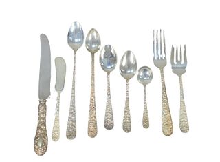 137 Piece Repousse Sterling Silver Flatware Set
various makers to include 9 dining forks, 12 salad forks, 4 luncheon forks, 8 ice cream forks, 16 iced