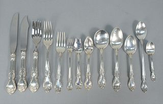 308 Piece Gorham Melrose Sterling Silver Flatware Set
to include 13 large serving spoons and forks, 12 soup spoons, 12 tablespoons, 40 luncheon forks,