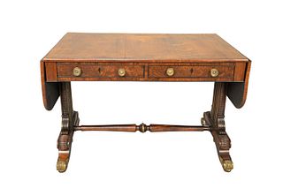 George IV Mahogany Sofa Table with two drawers set on four down swept members, and stretchersheight 28 inches, top 24 3/4" x 35"