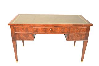Louis XVI Mahogany Bureau Plat Desk
with four drawers, and pull out slides, having tooled leather top, all set on square tapered legs
circa 1800
heigh