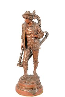 Eutrope Bouret (French, 1833 - 1906) 
young man with a harp on swivel base
bronze with brown patina
inscribed on the base
height 30 inches