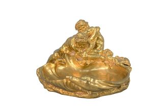 Gustave Frederic Michel (1851 - 1924)
"The Struggle" along with "Coupe Aux Tritons"
bronze figural inkwell
signed back left G. Michel, back right bear