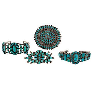 Zuni and Navajo Silver and Turquoise Bracelets and Pin from the Historic Glen-Isle Resort, Bailey, Colorado 