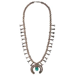 Navajo Silver and Turquoise Squash Blossom Necklace from a Minnesota Collection 