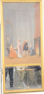 French Trumeau Mirror
oil on canvas
having large painted interior scene with figures
19th century
62 1/2" x 28 1/2"