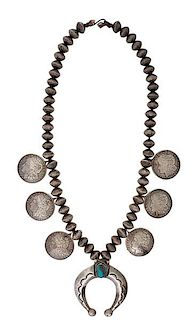 Navajo Silver Dollar Squash Blossom Necklace 