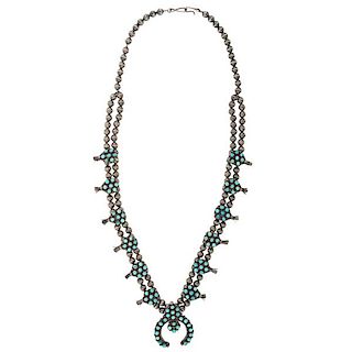 Zuni Turquoise and Silver Squash Blossom Necklace 