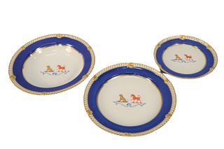 Chamberlain's Worcester Porcelain Armorial Decorated Fifty-Eight Piece Partial Service Set19th century Englandgilded with cobalt blue border, centra