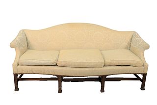 Margolis Chinese Chippendale Style Sofa
with camelback and rolled arms, with blind carved legs
height 37 inches, length 84 inches
Provenance: From a G