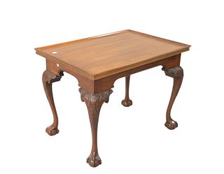 Margolis Mahogany Chippendale Style Coffee Table
with carved knees, ball and claw feet
height 20 1/4 inches, top 19" x 27"
Provenance: From a Glastonb
