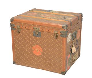French Aux Etats-Unis Trunk 
with brass locks
marked E.R.D., New York
height 20 1/4 inches, top 20" x 24"