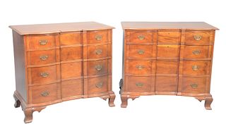 Pair of Margolis Mahogany Block Front Chests
each with shaped top over conforming case of four drawers, set on ogee feet
signed Margolis with brand ma