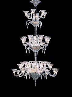 Baccarat Crystal Mille Nuits Forty-two Light Chandelier designed by Mathias, bevel cut crystal having decorative scrolls with hexagon and prisms, and 