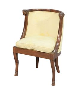 Diminutive Continental Chair with Rams Heads
and round back, set on cabriole legs ending in hoof feet
late 18th - early 19th century
seat height 14 in