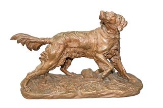 Jules Moigniez (French, 1835 - 1894)
Tiffany & Company
"Finding the Scent, Setter"
bronze with brown patina
inscribed on the base J. Moigniez 
foundry