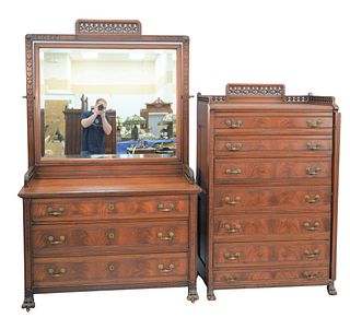 Victorian Two Piece Mahogany Bedroom Set
lockside seven drawer chest, having gallery top along with matching chest with mirror, each with paw feet
che