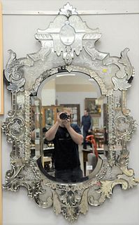 Large Venetian Etched Glass Mirror
composed of multiple layers of silvered hand-cut mirror glass
height 58 inches, width 35 inches
