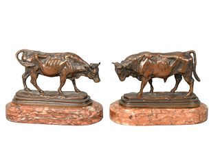 A Pair of Isidore Jules Bonheur (1827 - 1901)
two small figures of a bull on marble bases
both signed I. Bonheur
total height 4 inches, length 6 inche