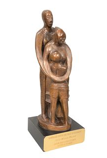 Elizabeth Catlett (American, 1915 - 2012)
"The Family"
bronze with brown patina
initialed E.C. to the base
height of bronze 15 inches, total height 17