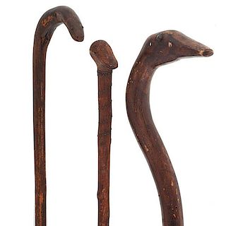 Western Great Lakes Figural Carved Canes 