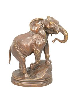 After Antoine-Louis Barye (French, 1796 - 1875)climbing elephant bronze with brown patina inscribed on the base, Barye 4,height 10 inches
