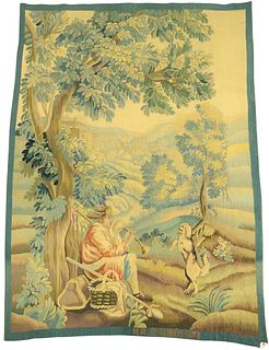 Aubusson Pastoral Tapestry
depicting a man playing a musical instrument to a dog
marked Mr. D'Aubusson along the lower edge
7' x 4' 9"