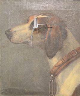 John Wootton (1682 - 1765)
Bust of a Dog
oil on canvas
signed lower left J. Wootton Pinx, 1734
(as is) 
17 1/4" x 14 1/2"