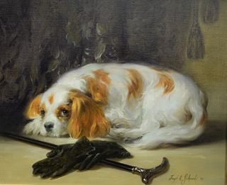 Joseph H. Sulkowski (American, b. 1951)Cavalier King Charles Spaniel with Cane and Gloves, 1995oil on canvassigned and dated Joseph H. Sulkowski, 9