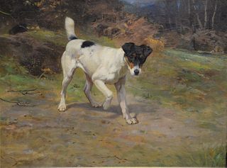Wright Barker (1864 - 1941)
Jack Russell Terrier
oil on canvas 
signed lower left Wright Barker
relined
19" x 23"
Provenance: receipt from Time & Agai