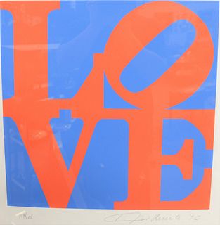 Robert Indiana (American, b. 1928) 
Love, from Book of Love, 1996
screenprint in colors on paper 
signed and numbered 159/200 in pencil in lower margi