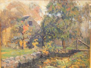 Kenneth Earl Bates (American, 1895 - 1973)
"The Mill at Old Mystic"
oil on board
signed lower right K. Bates
10 1/2" x 13 1/2"
Provenance: Matthes-The